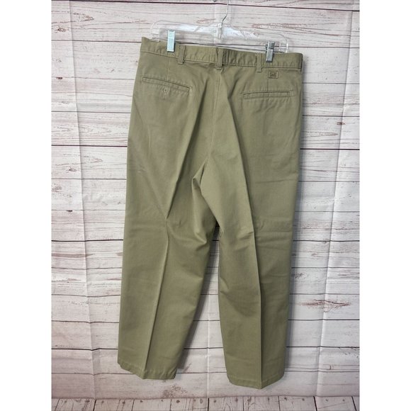 Lee Performance 36x30 Khaki Comfort Mens Casual Dress Pants Pleated Hemmed 27" - Picture 3 of 6